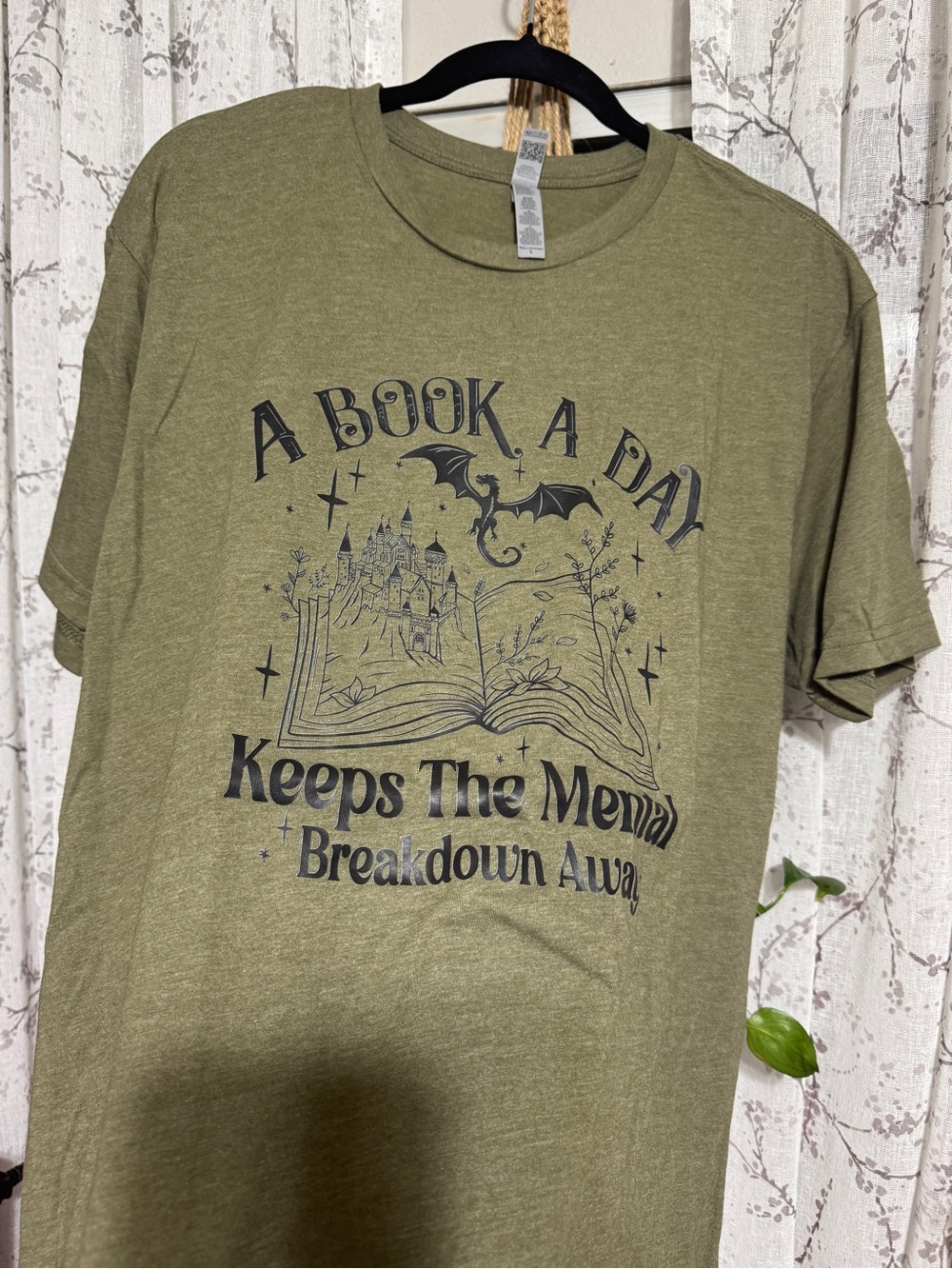 Next Level Apparel Olive Green "A Book A Day" Graphic Tee